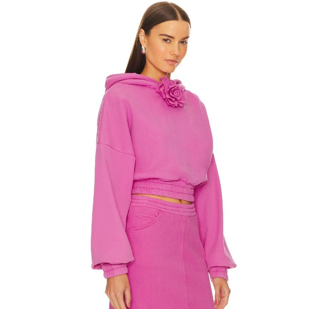 NWT $413 GIUSEPPE DI MORABITO HOT PINK CROPPED HOODED SWEATSHIRT WITH ROSE SZ XS - Picture 3 of 7